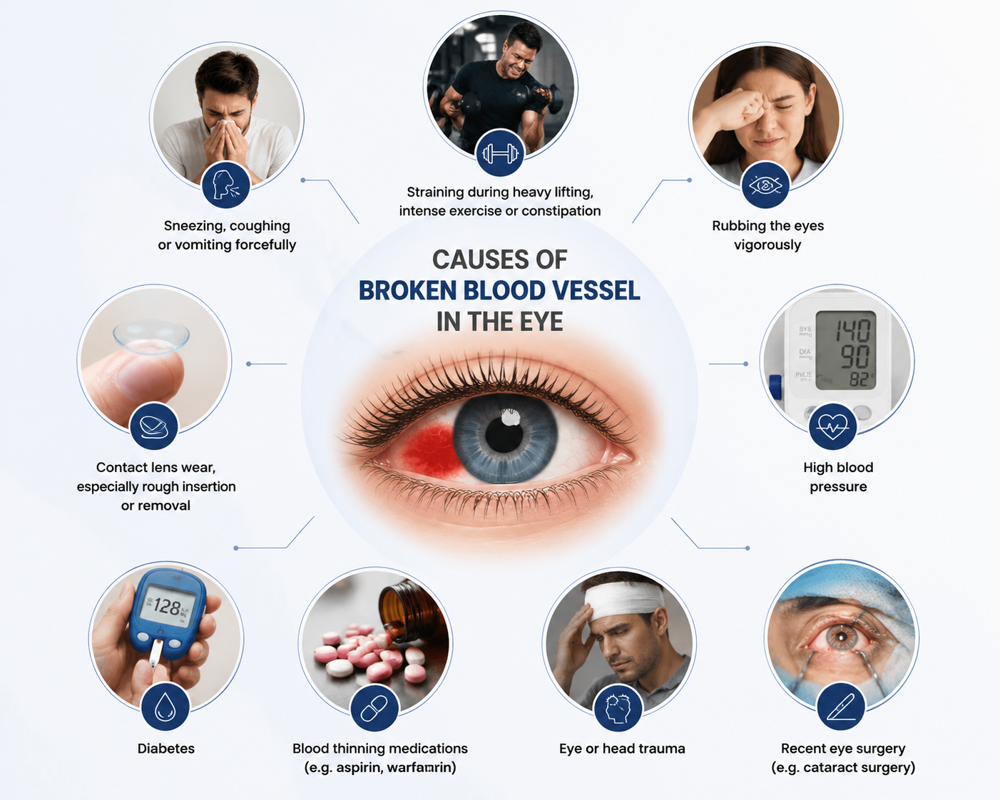 Causes of a broken blood vessel in the eye