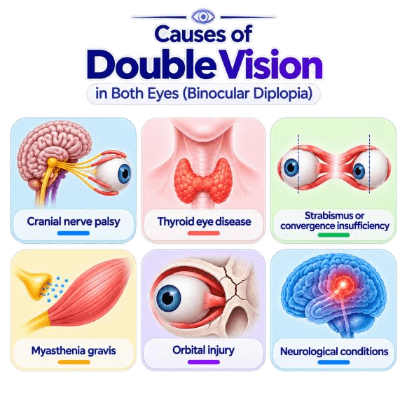 Causes of double vision in both eyes (binocular diplopia)