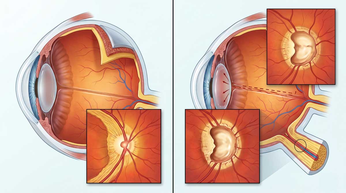 Illustration of optic nerve damage from glaucoma and treatment planning