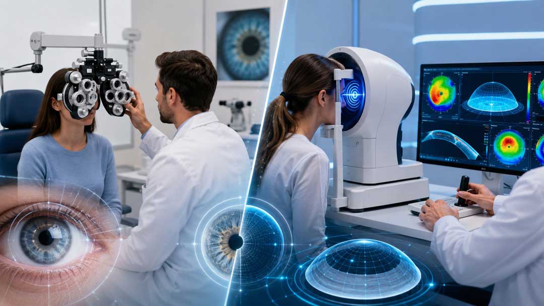 Comparison of routine eye testing and Pentacam corneal tomography