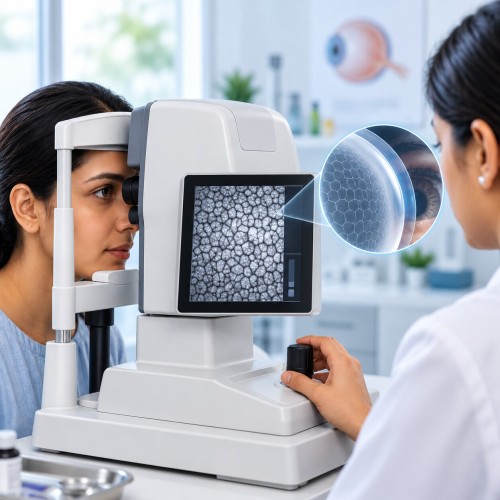 Specular microscopy scan of the corneal endothelium